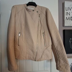 Kenneth Cole New York Quilted Faux Leather Moto Jacket - Cream/Beige/pink XL